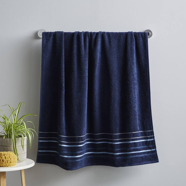 Java Stripe 100% Cotton Towel Navy - Ideal