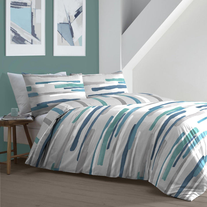 Clifton Abstract Bands Teal Duvet Cover Set - Ideal