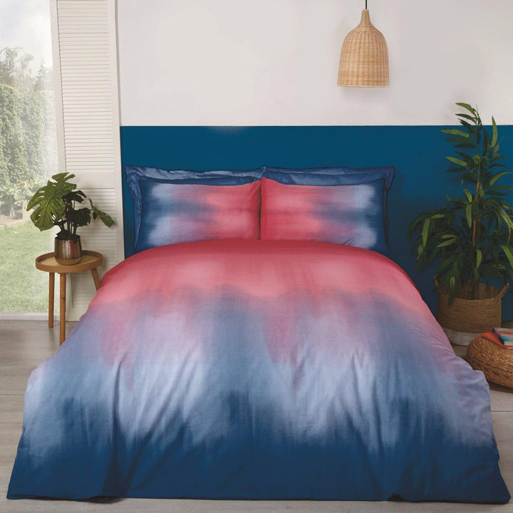Ombre Printed Blue & Red Duvet Cover Set - Single - Ideal Textiles