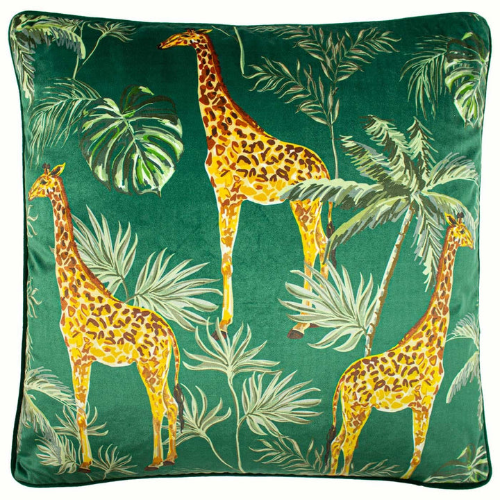 Giraffe Palm Jungle Velvet Green Cushion Covers 20'' x 20'' -  - Ideal Textiles