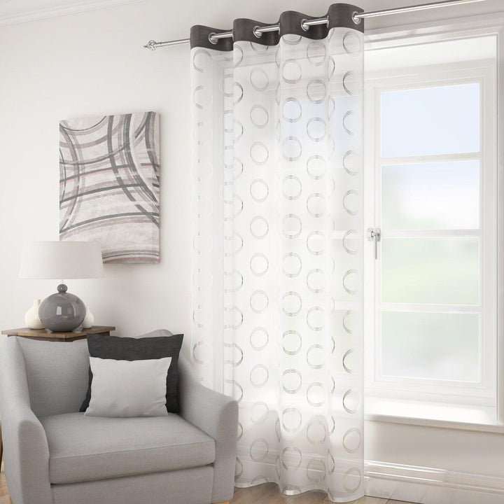 Spiro Metallic Eyelet Voile Curtain Panels Grey - 55'' x 54'' - Ideal Textiles