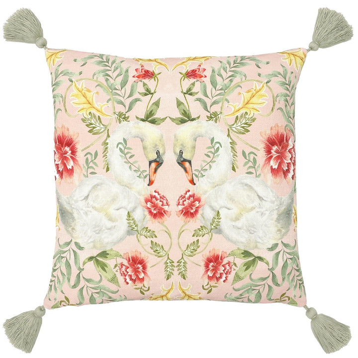 Tassels Heritage Swans Pink Filled Cushion - Ideal