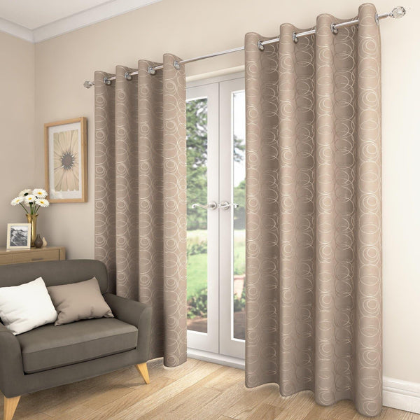 Saturn Woven Metallic Lined Eyelet Curtains Natural - 46'' x 54'' - Ideal Textiles