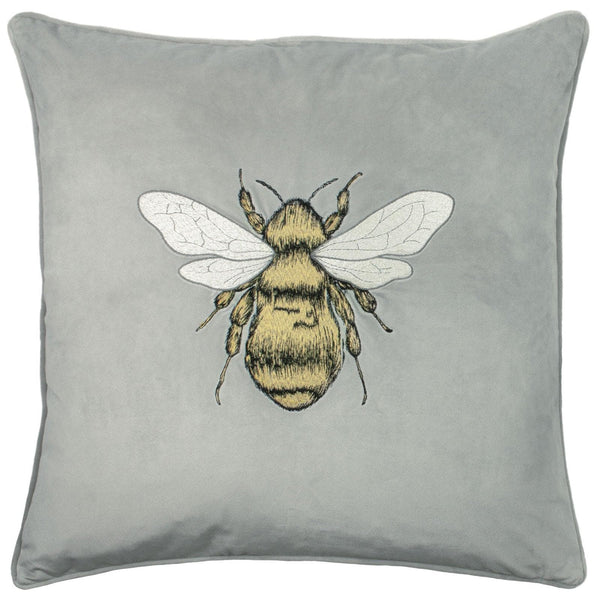 Hortus Silver Embroidered Bee Velvet Cushion Cover 20'' x 20'' -  - Ideal Textiles