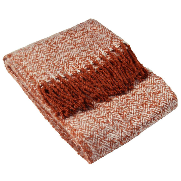 Weaver Herringbone Tasselled Rust Throw 130cm x 180cm -  - Ideal Textiles