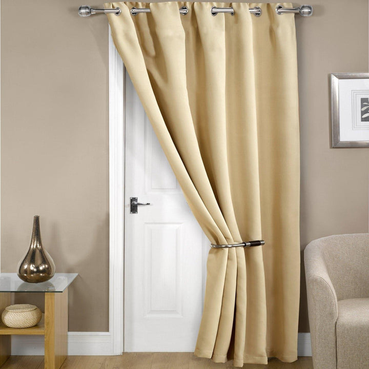 Cali Plain Thermal Blackout Eyelet Door Curtain Panels Beige - 46'' x 84'' - Ideal Textiles