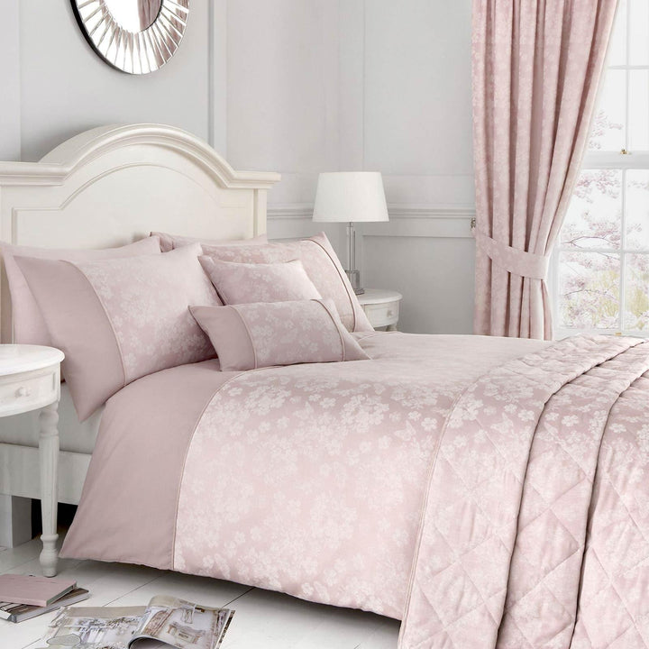 Blossom Floral Jacquard Blush Pink Duvet Cover Set - Single - Ideal Textiles
