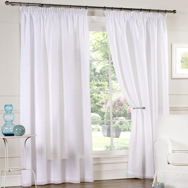 Alia Lined Tape Top Voile Curtains White - Ideal