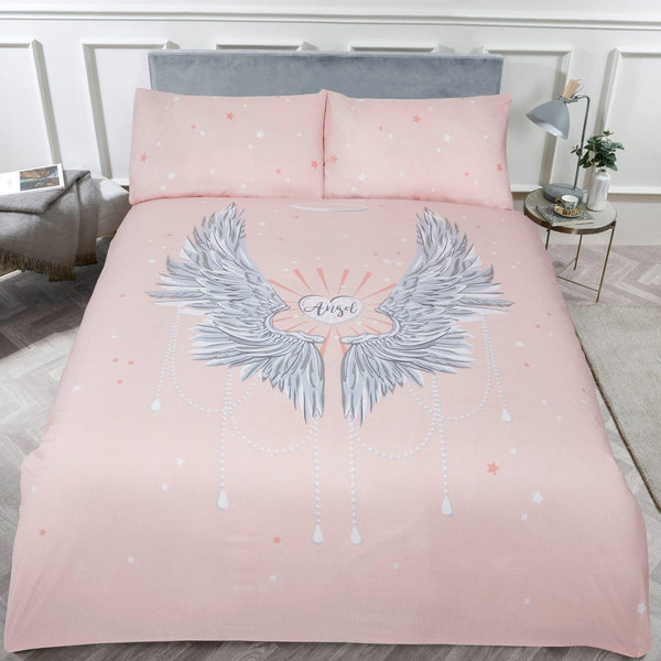 Angel Wings Glitter Print Blush Pink Duvet Cover Set - Single - Ideal Textiles