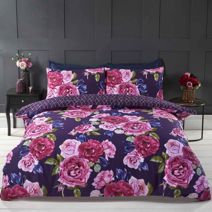 Mia Peony Floral Rose Purple Duvet Cover Set - Ideal