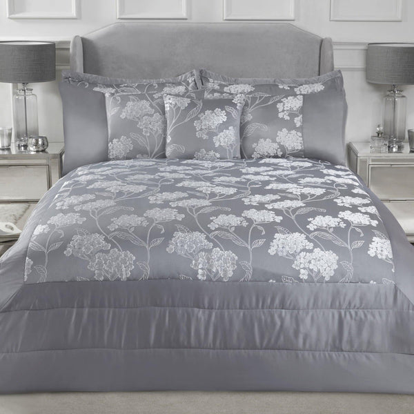 Blossom Floral Jacquard Quilted Bedspread Silver - Ideal