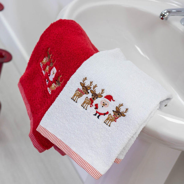 Christmas Embroidered Santa Red & White Towel -  - Ideal Textiles