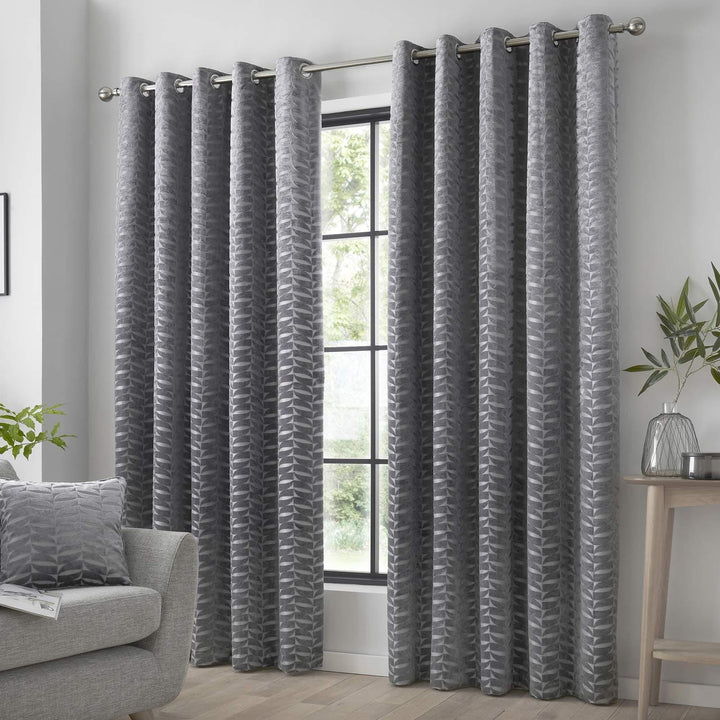 Kendal Geometric Lined Eyelet Curtains Charcoal - 46'' x 54'' - Ideal Textiles