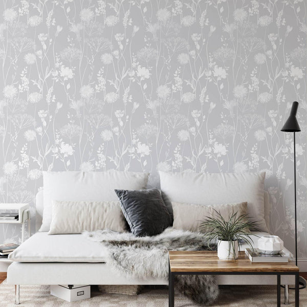 Meadowsweet Floral Wallpaper Grey - Ideal