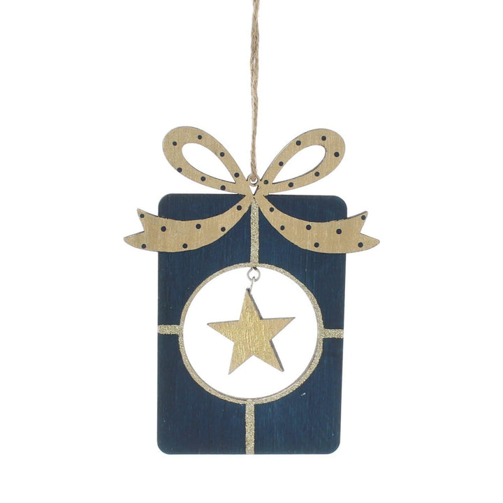 Blue Present & Gold Star Hanging Decoration - Ideal