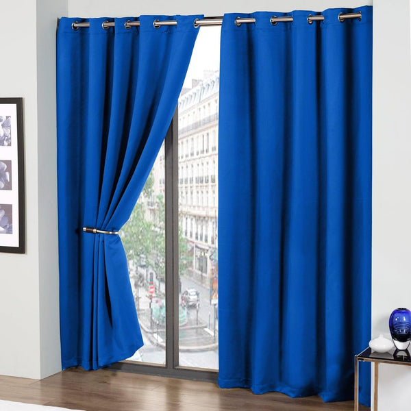 Cali Plain Thermal Blackout Eyelet Curtains Blue - 46'' x 54'' - Ideal Textiles
