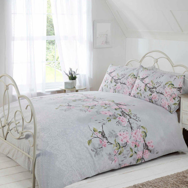 Eloise Floral Blossom Grey Duvet Cover Set - Single - Ideal Textiles