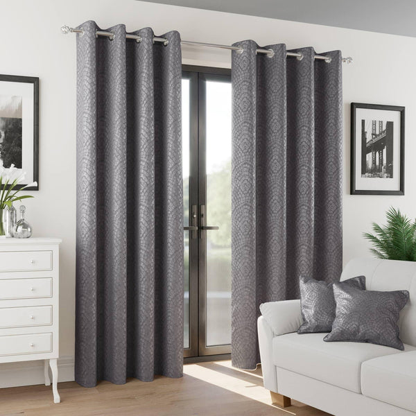 Addison Thermal Block Out Eyelet Curtains Silver - 46'' x 54'' - Ideal Textiles