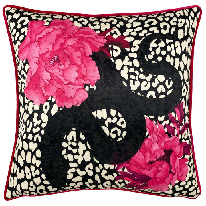 Serpentine Animal Print Black & Ruby Cushion Cover 17" x 17" - Ideal