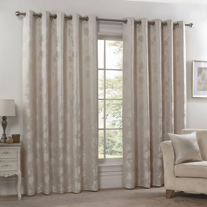 Blossom Floral Jacquard Lined Eyelet Curtains Cream - Ideal