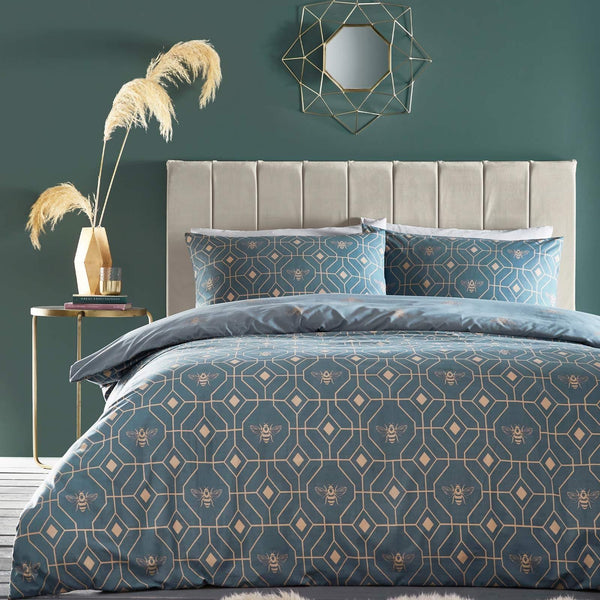 Bee Deco Geometric French Blue Duvet Cover Set - Ideal