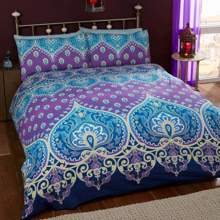 Asha Indian Paisley Print Sapphire Duvet Cover Set - Single - Ideal Textiles