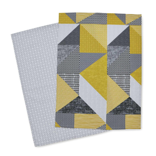 Larsson Geo 100% Cotton Pack of 2 Tea Towels Ochre -  - Ideal Textiles