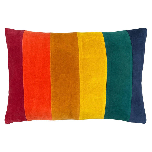 Rainbow Striped Velvet Jewels Cushion Cover 12" x 20" - Ideal