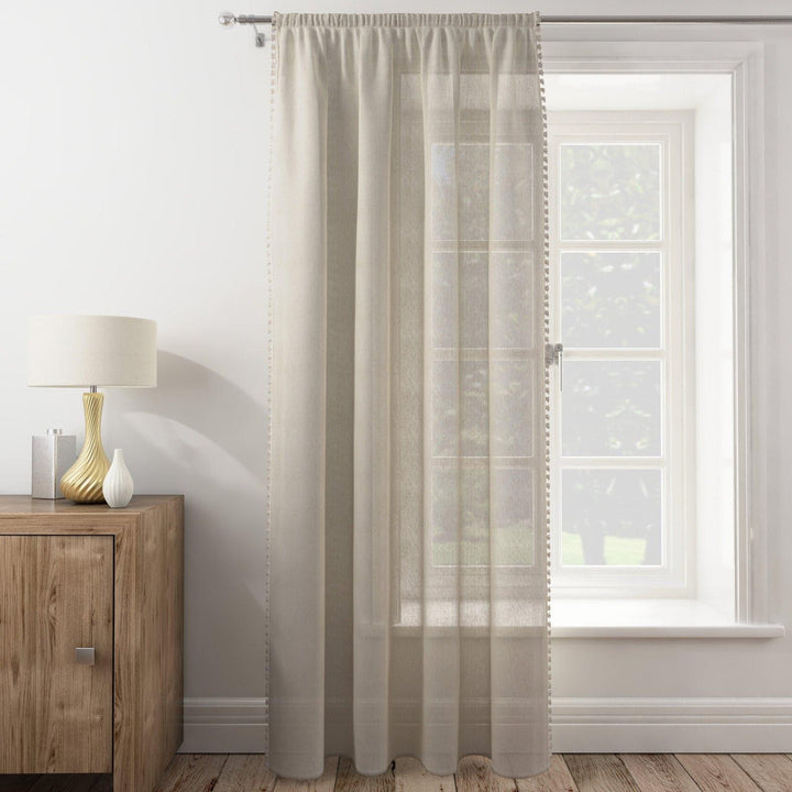 Chloe Tassel Trim Voile Curtain Panels Natural - 55'' x 48'' - Ideal Textiles