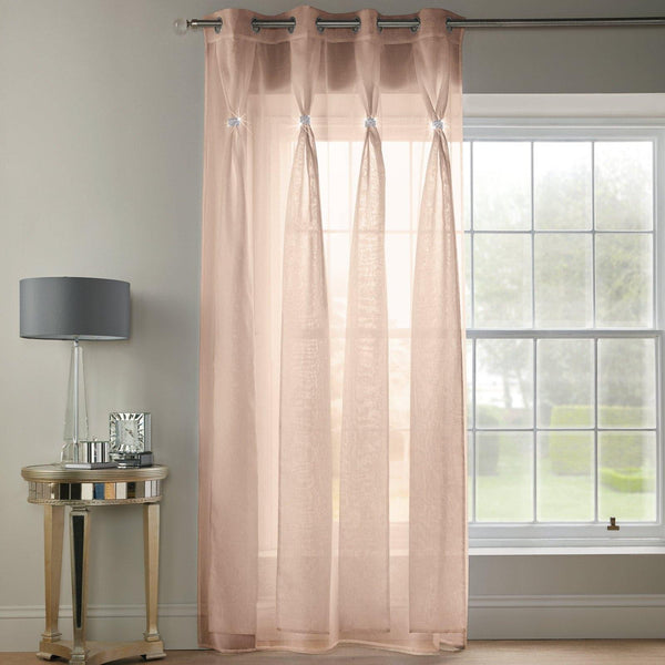 Diana Diamante Eyelet Voile Curtain Panels Blush - 57'' x 72'' - Ideal Textiles