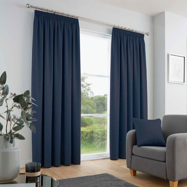 Galaxy Thermal Block Out Tape Top Curtains Navy - 46'' x 54'' - Ideal Textiles