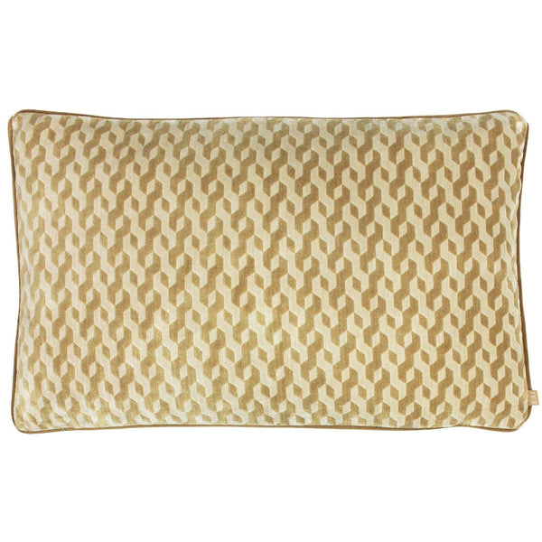 Dione Old Gold Geometric Velvet Filled Cushions - Polyester Pad - Ideal Textiles