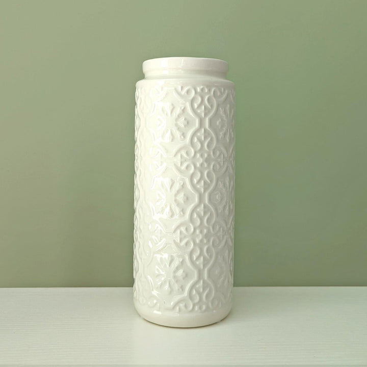 Cream Moroccan Tile Embossed 24cm Ceramic Vase - Ideal