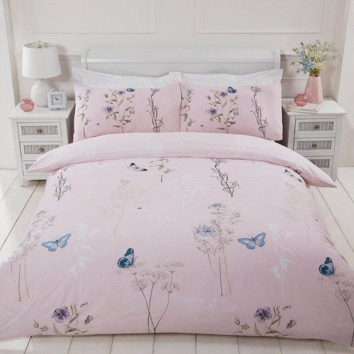 Laura Floral Butterfly Blush Pink Duvet Cover Set - Single - Ideal Textiles