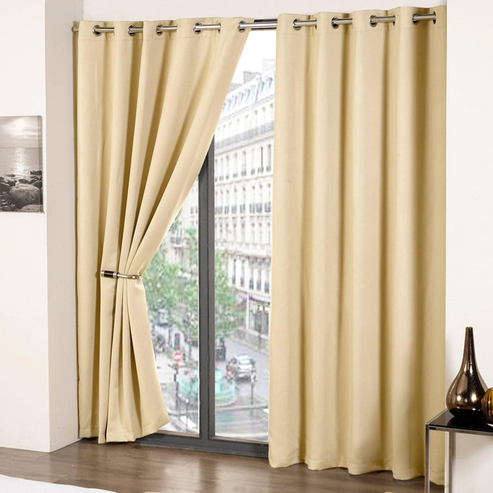 Cali Plain Thermal Blackout Eyelet Curtains Beige - 46'' x 54'' - Ideal Textiles