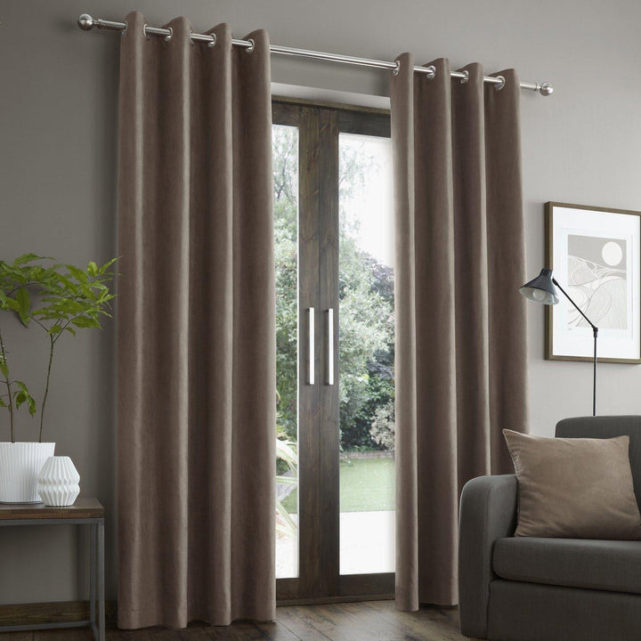 Faux Suede Lined Eyelet Curtains Mink - 46'' x 54'' - Ideal Textiles