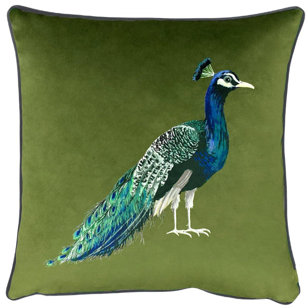 Peacock Olive Velvet Filled Cushion - Ideal