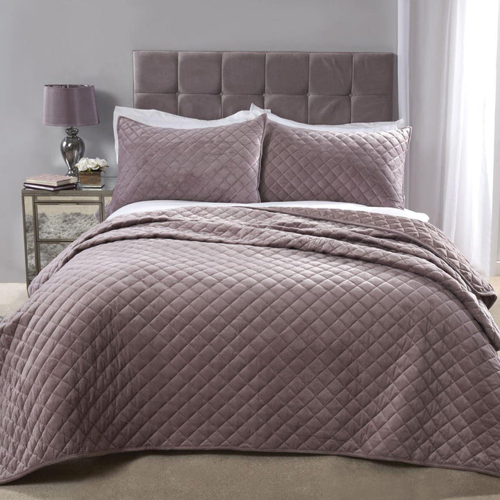 Regent Diamond Stitch Velvet Quilted Heather Bedspread -  - Ideal Textiles
