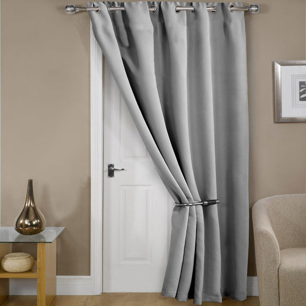 Cali Plain Thermal Blackout Eyelet Door Curtain Panels Silver - 46'' x 84'' - Ideal Textiles
