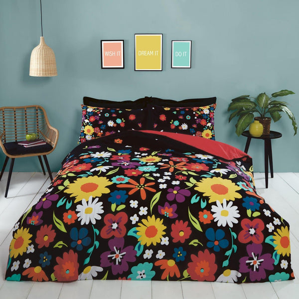 Brighton Bold Floral Print Multicolour Duvet Cover Set - Single - Ideal Textiles