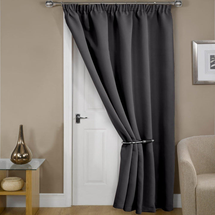Cali Pencil Pleat Thermal Blackout Door Curtain Charcoal - Ideal
