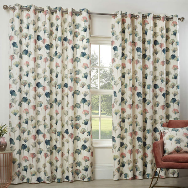 Camarillo Watercolour Floral Lined Eyelet Curtains Blush - 46'' x 54'' - Ideal Textiles