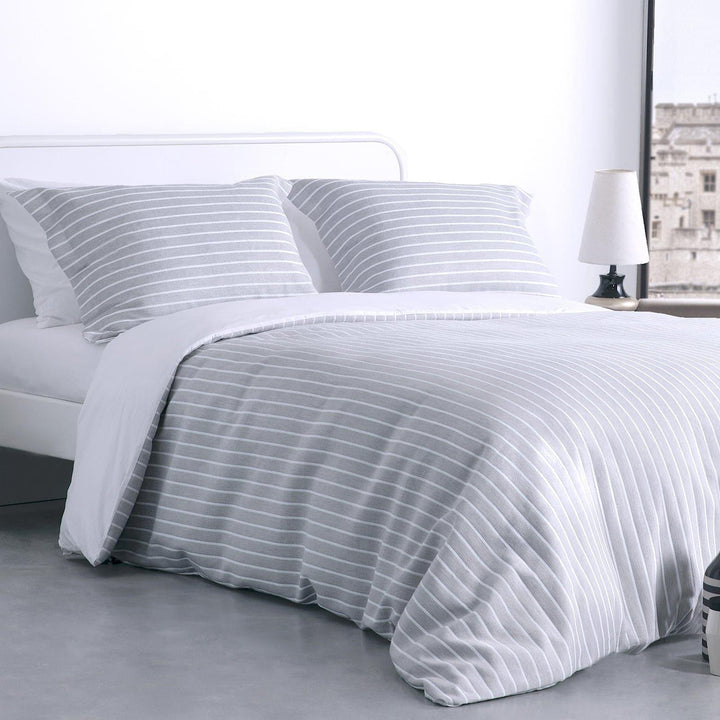 Stripes Luxury Cotton Jacquard Silver Duvet Cover Set - Single - Ideal Textiles