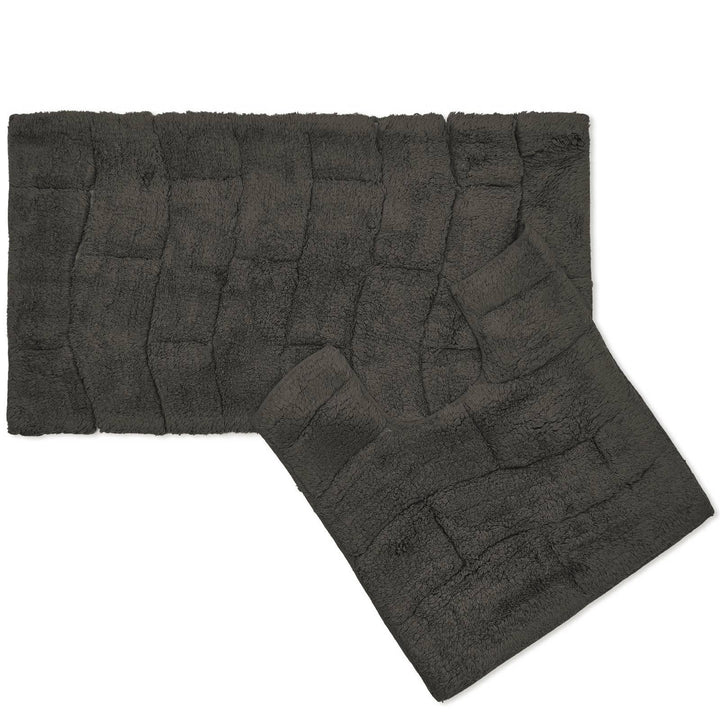 Waves Cotton Jacquard Bath & Pedestal Mat Set Charcoal -  - Ideal Textiles