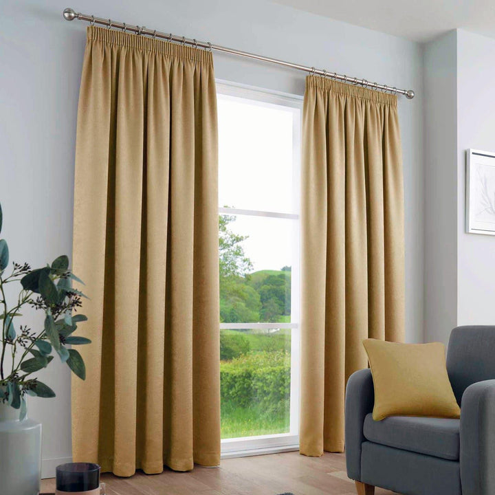 Galaxy Thermal Block Out Tape Top Curtains Ochre - 46'' x 54'' - Ideal Textiles
