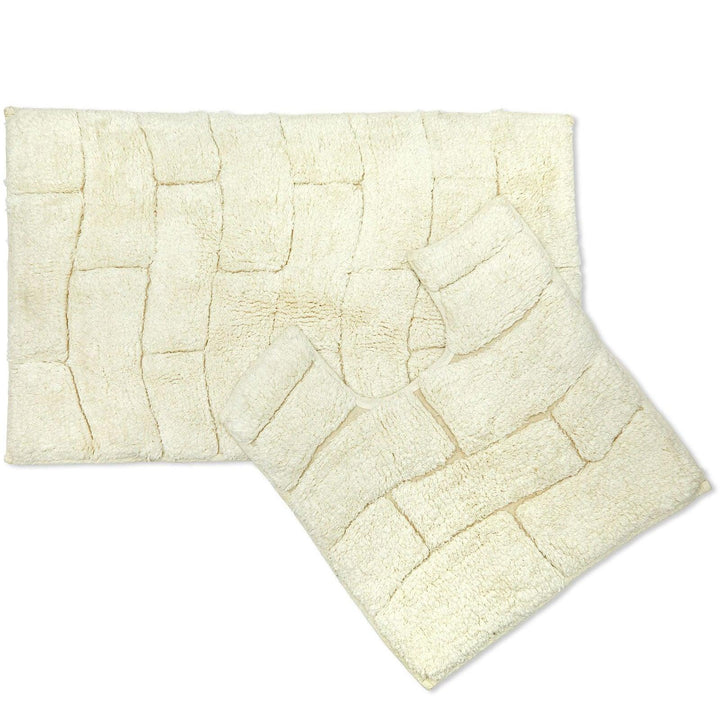 Waves Cotton Jacquard Bath & Pedestal Mat Set Cream -  - Ideal Textiles