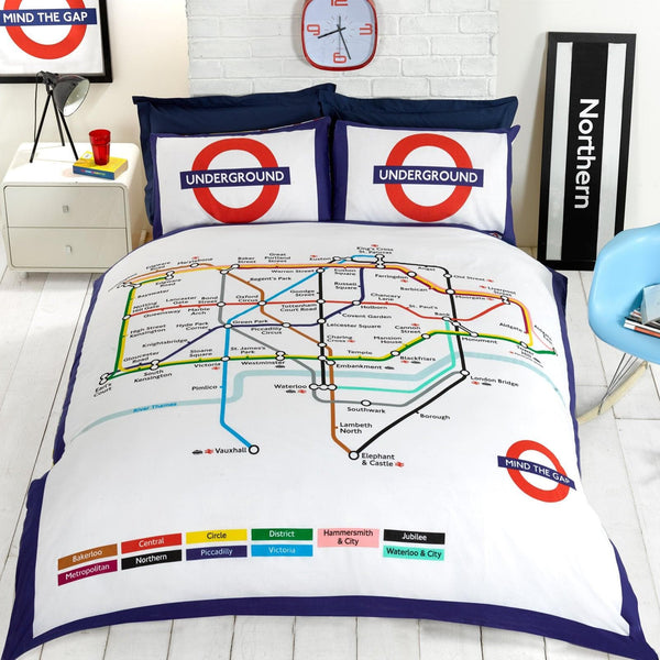 London Underground Map Reversible Duvet Cover Set - Double - Ideal Textiles