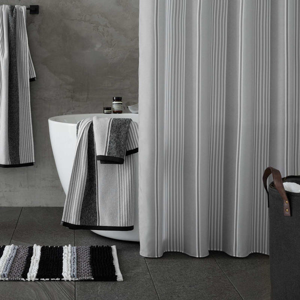 Textured Stripe Silver Shower Curtain 180cm x 180cm -  - Ideal Textiles