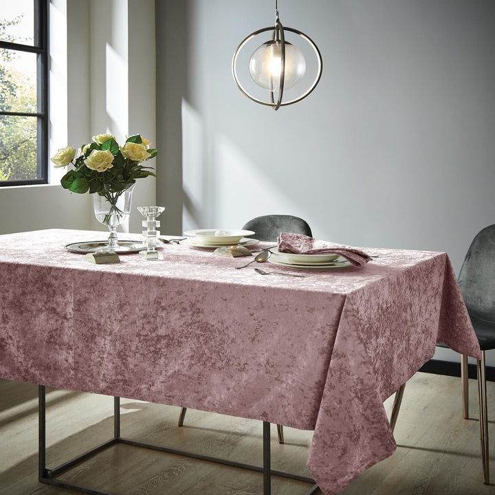 Crushed Velvet Tablecloths Blush Pink - 132cm x 178cm - Ideal Textiles
