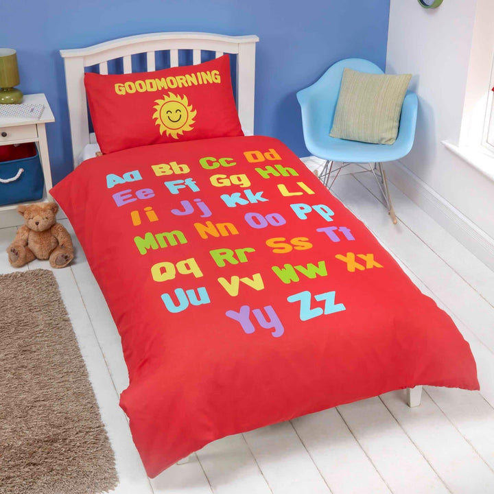 Bedtime Learning Reversible Red Kids Duvet Cover Set - Toddler - Ideal Textiles